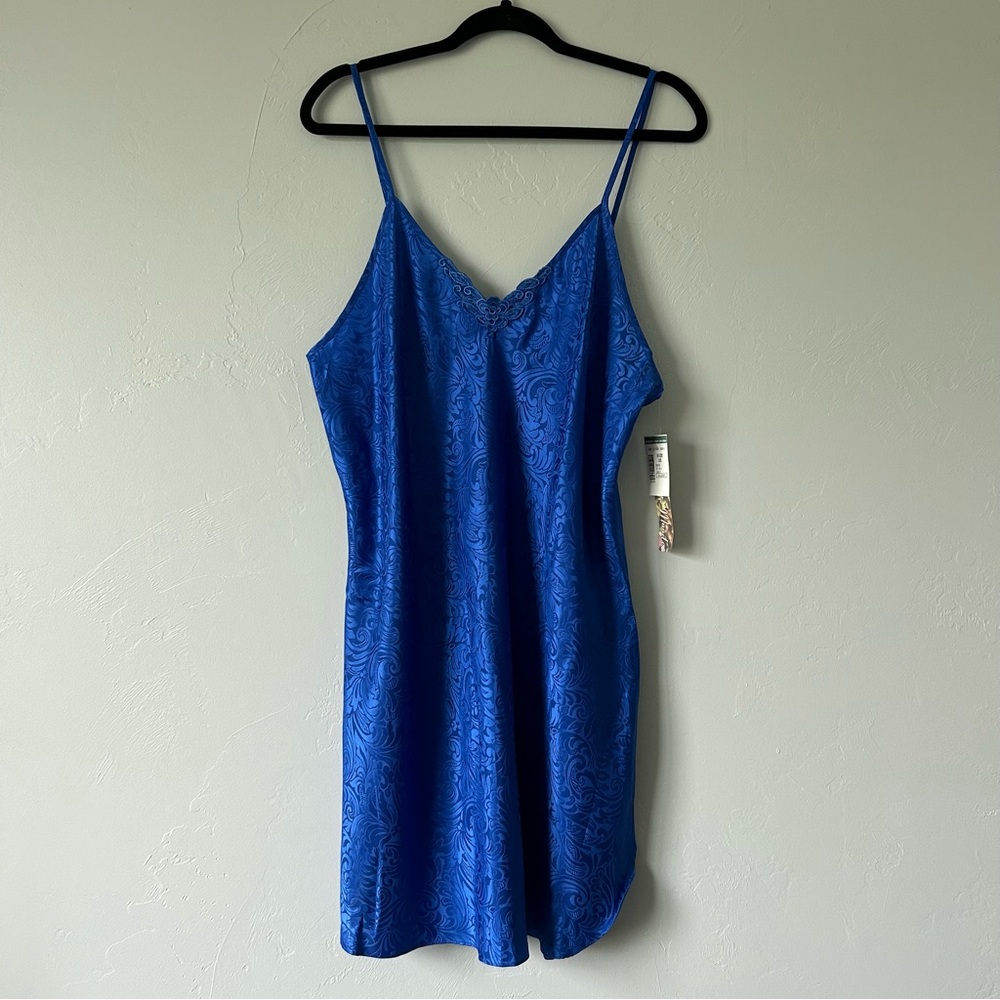 Vintage Cobalt Blue Floral Embossed Slip Dress Whimsigoth Fairy Cottage Romantic